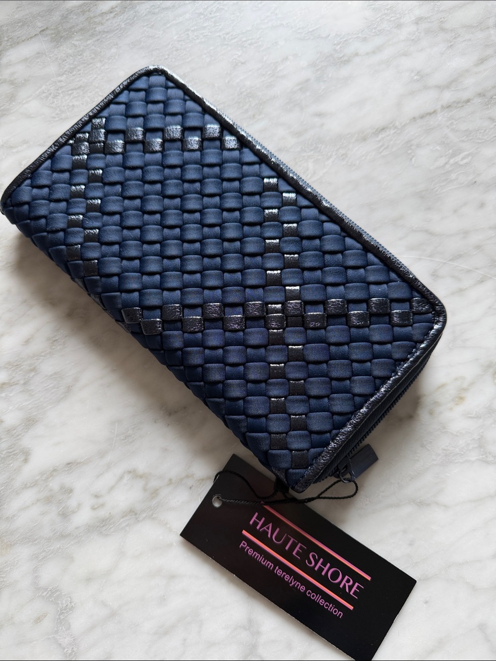 HAUTE SHORE Navy Woven Zip-Around Wallet